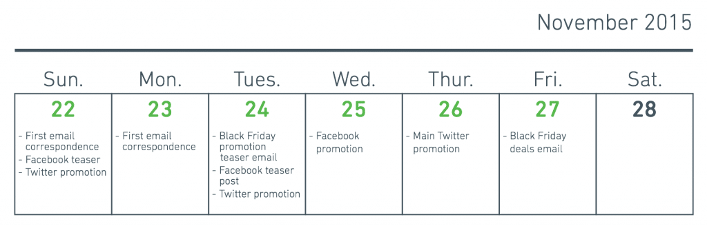 Example of Black Friday content calendar