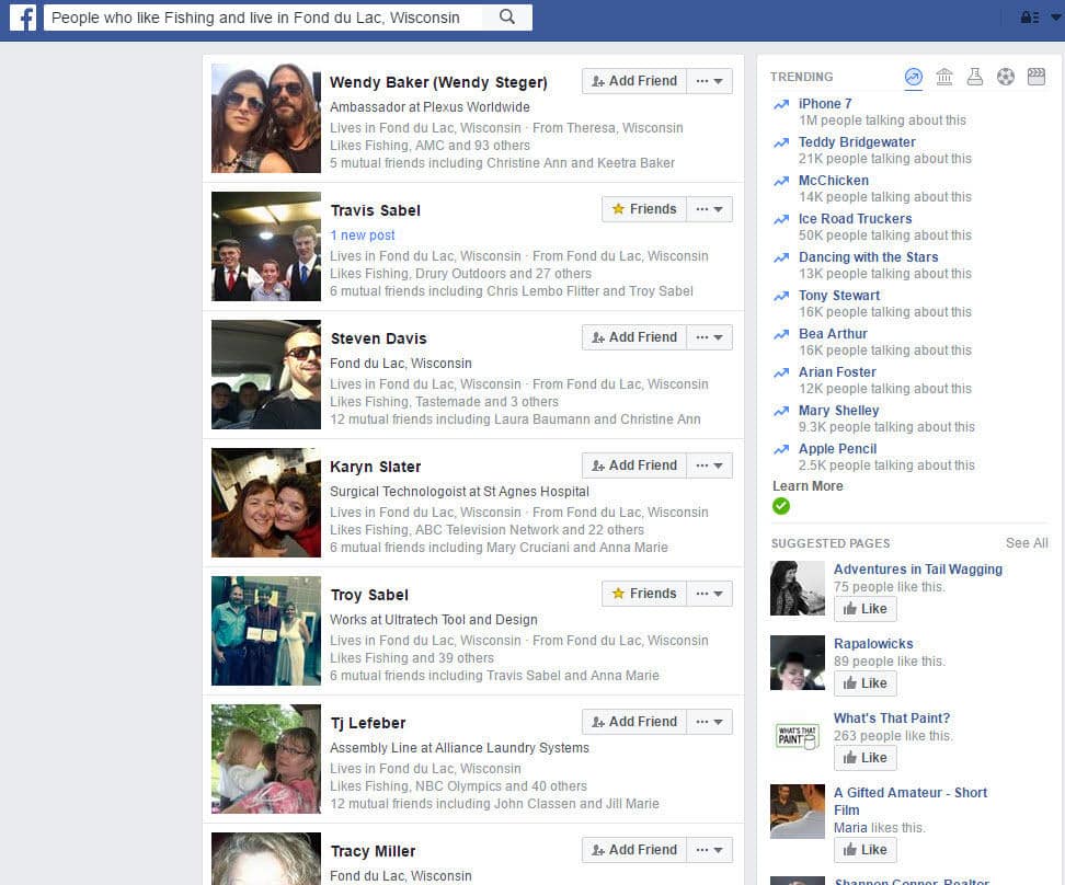 Facebook People Search - fishing Example
