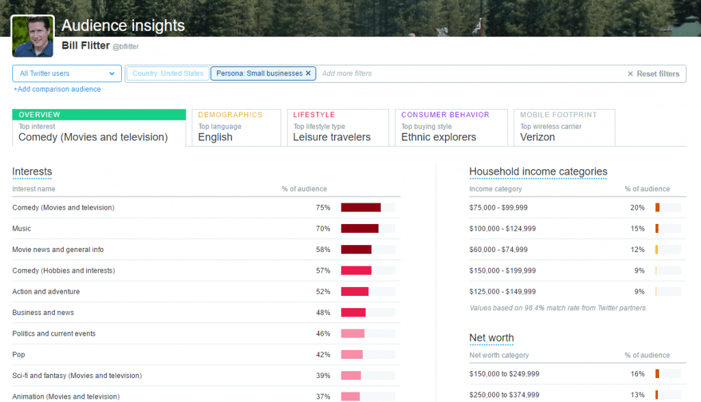 User Twitter analytics to gain insight into certain audience groups or personas