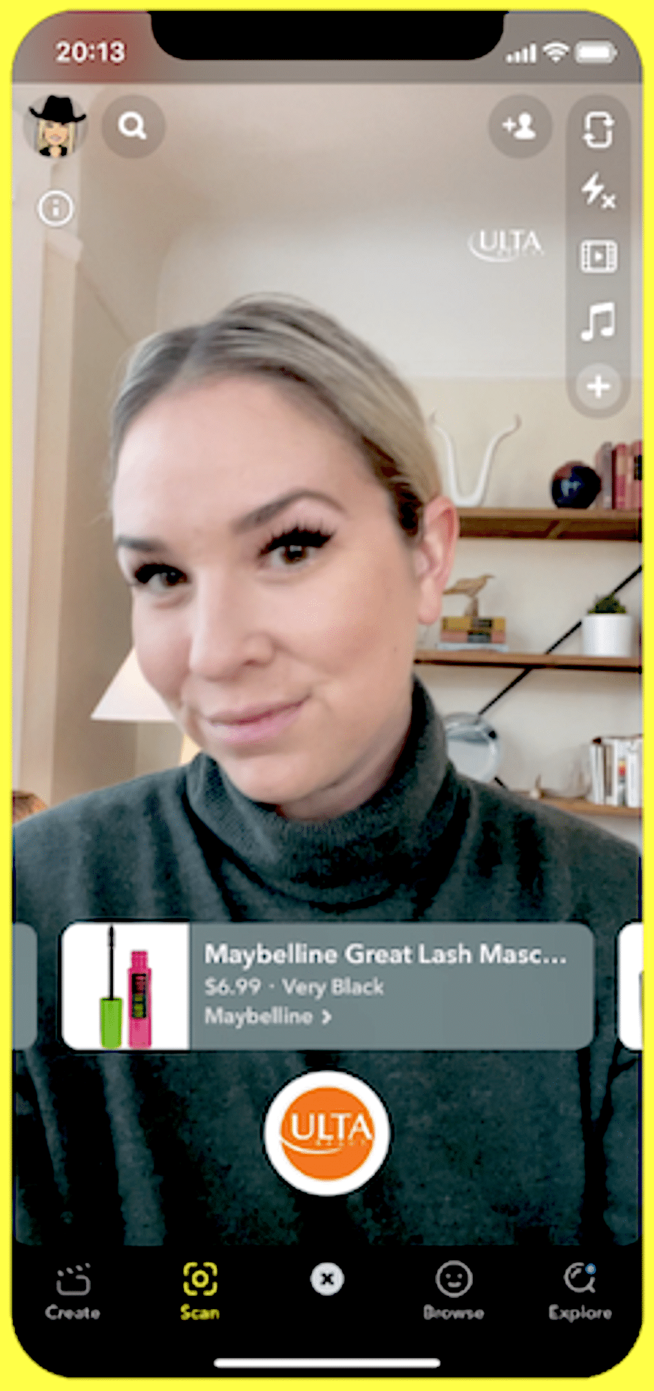 On Snapchat, L'Oreal shows a user trying on mascara virtually in an augmented reality feature.