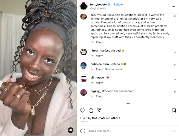 Influencer’s makeup video on Instagram helps build Fenty Beauty’s brand persona